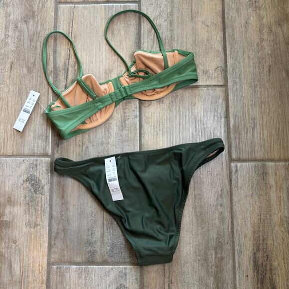 J Crew Womens Green 36A Small Cheeky Bikini Swimsuit Bathing Suit Vacation NWT - Picture 2 of 2
